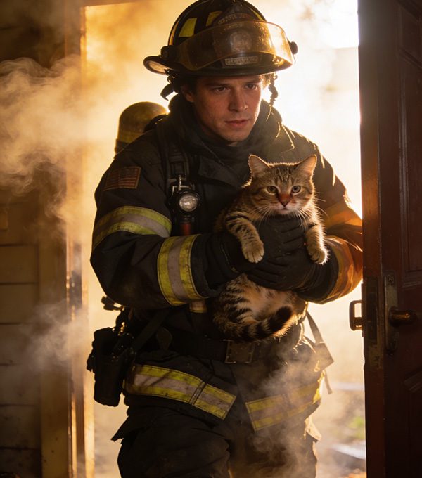 action-rescue-cat Firefighter rescuing a cat
