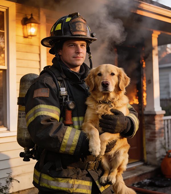 action-rescue-dog Firefighter rescuing a golden retriever