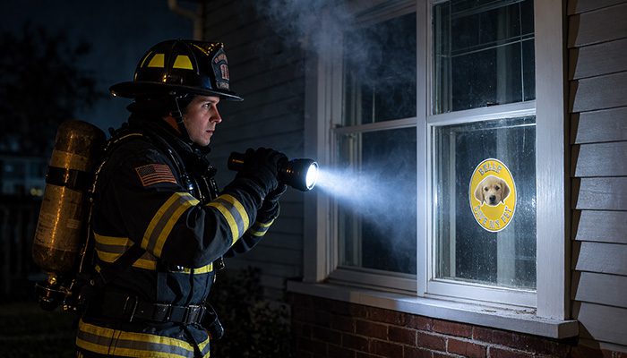 sticker-action-night Firefighter spotting sticker at night